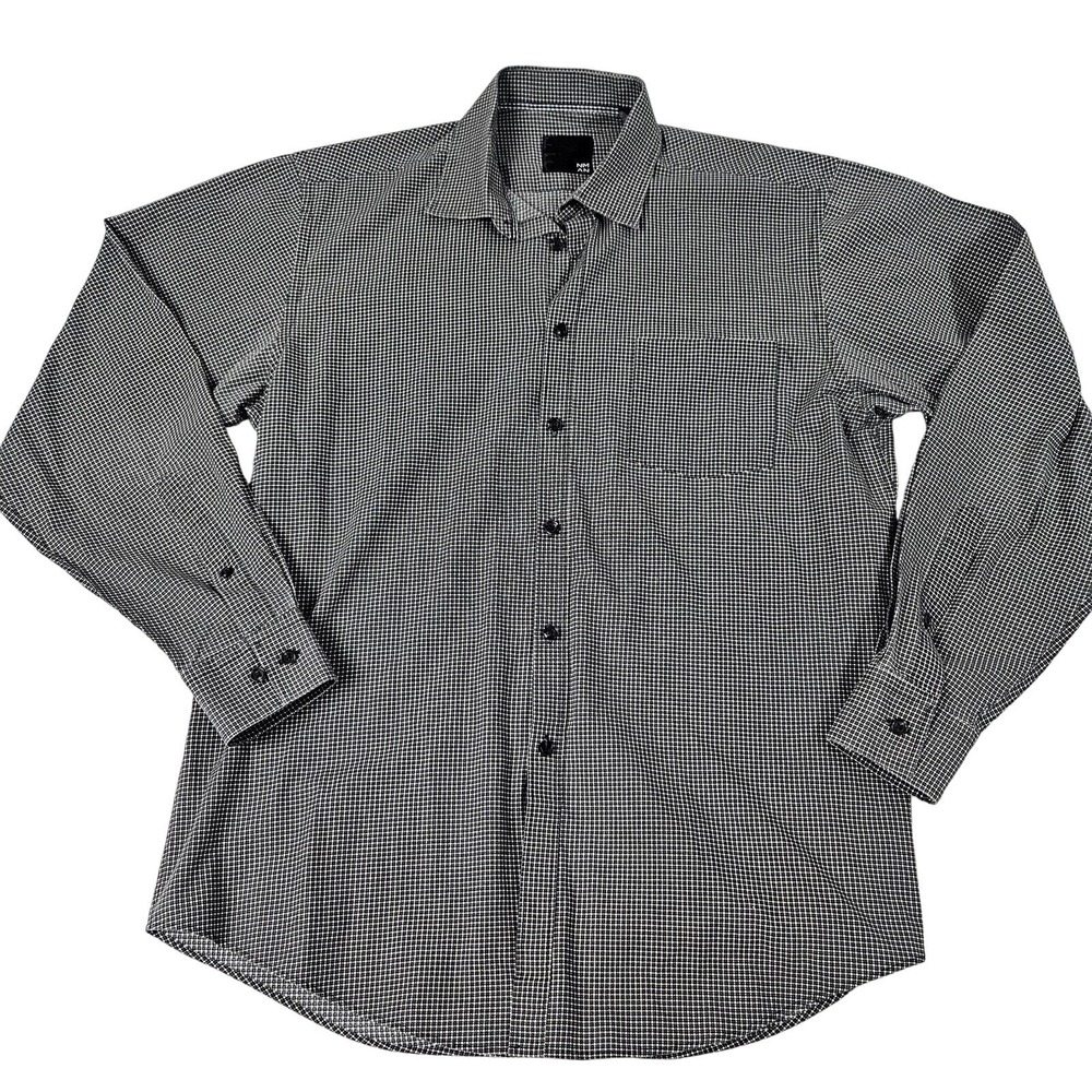 NMAN Nicole Miller Man Button Down Dress Shirt Mens L Black White Geometric